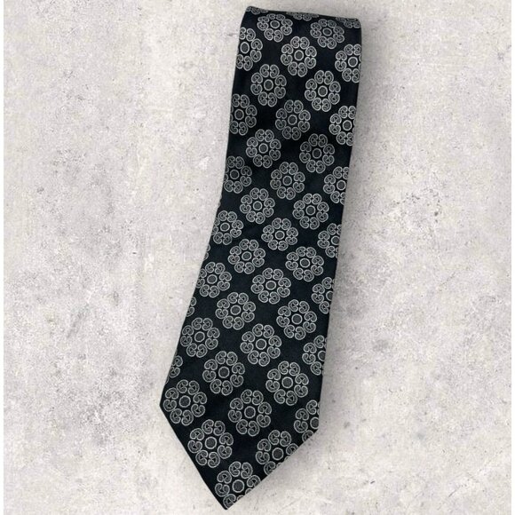 STRELLSON Silk Tie ITALY Black Geometric W:3.5" EUC - Picture 1 of 6